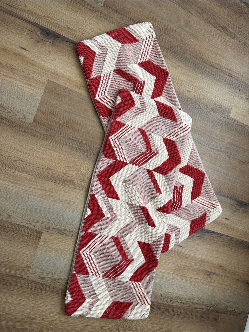 Two West Elm Red and Cream Geometric Accent Pillow Covers